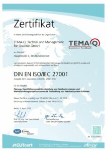 TEMA-Q_TEMA-Text_Unser Schreibbüro_Zertifikat nach DIN EN ISO/IEC 27001